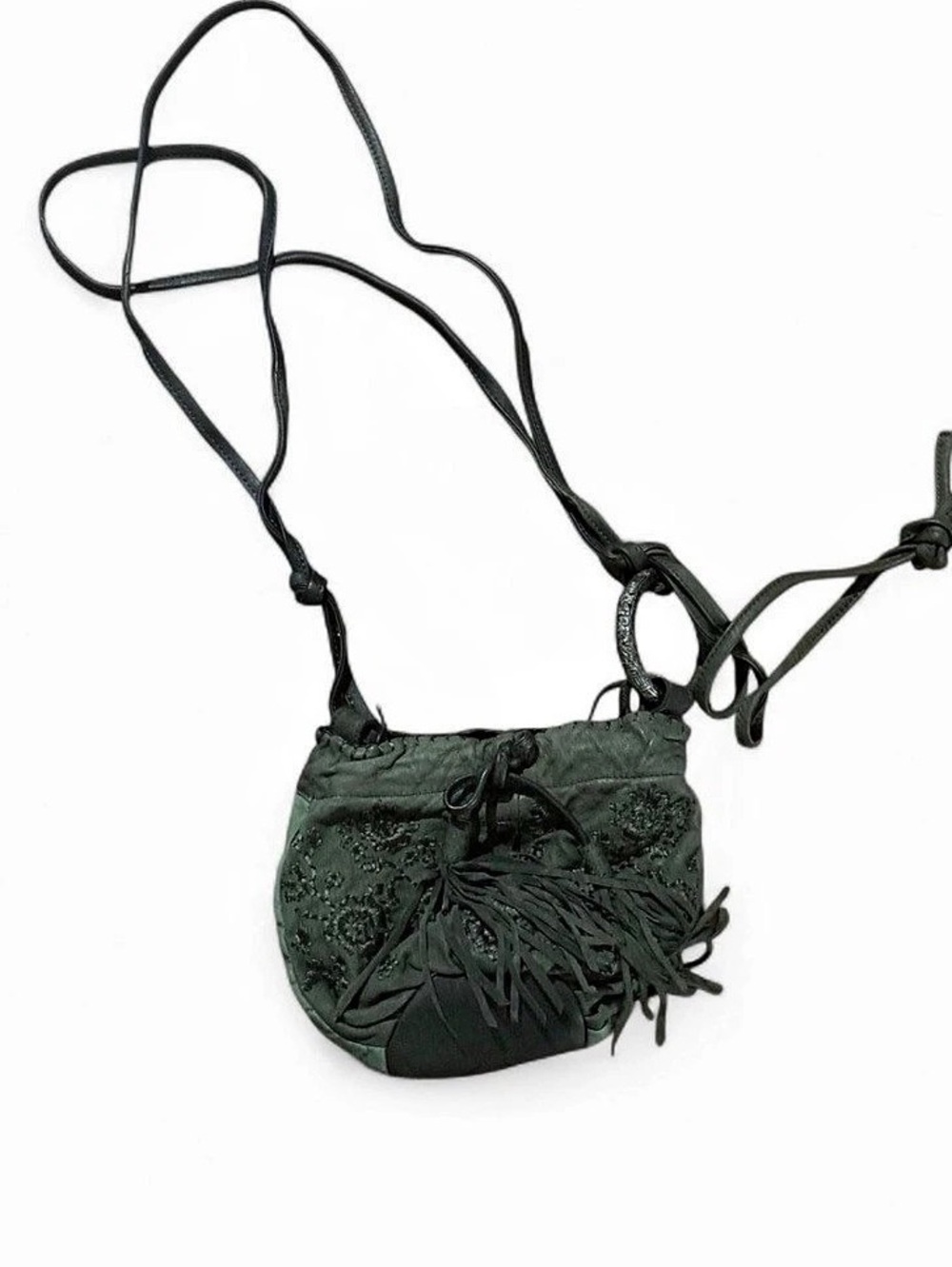 Urban outfitters green Embroidered Fringe Crossbody Bag